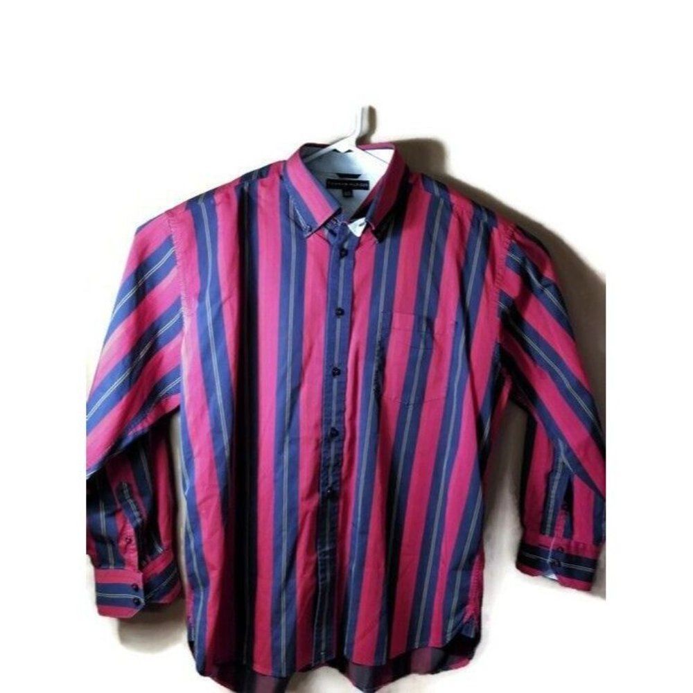 Tommy Hilfiger Mens XL Red Blue Gold Striped Office Long Sleeve Shirt